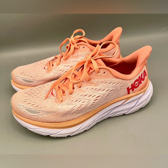 Hoka One One Clifton 8 Running Shoes Size 7 Cantaloupe/Silver Peony Orange Peach - Picture 2 of 11